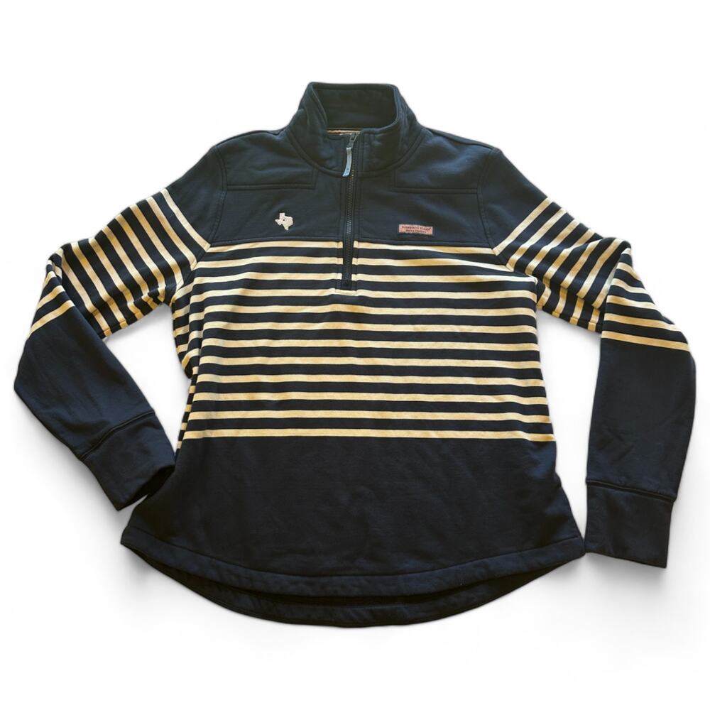Vineyard Vines Shep Shirt Medium Stripe 1/4 Zip Pullover Navy Cream Casual
